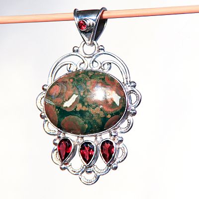 Ocean jaspis med granater smycke med rkt topas hnge i .925 Sterling silver 5,3 cm