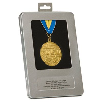 Medalj i etui och ramfot Bragdmedalj