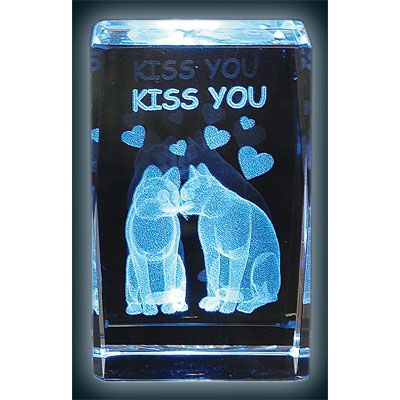 Kiss you katter kristallglas kub 8cm