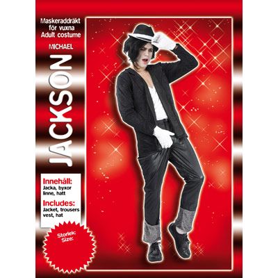 Michael Jackson svart party maskeraddrkt med hatt one size